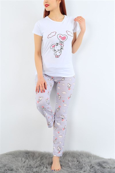Baskılı Likralı Bayan Pijama Takımı 33682