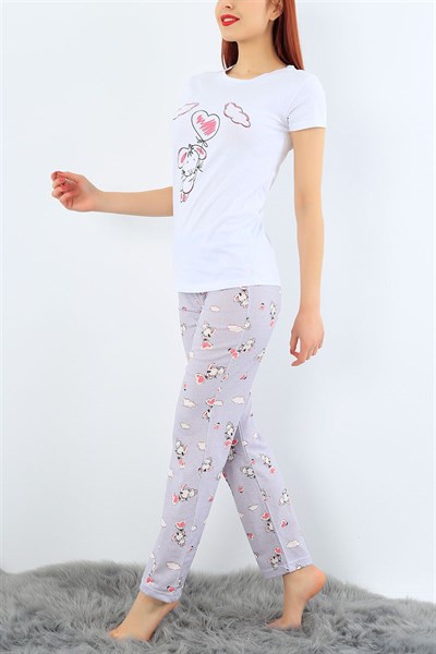 Baskılı Likralı Bayan Pijama Takımı 33682