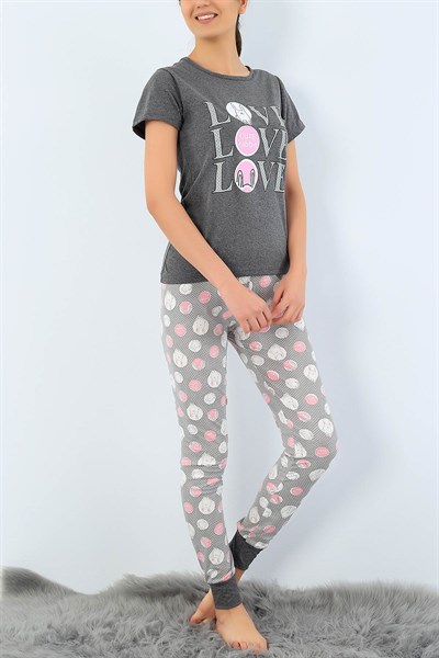 Baskılı Likralı Bayan Pijama Takımı 33949