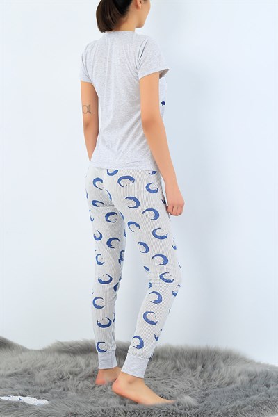 Baskılı Likralı Bayan Pijama Takımı 33948