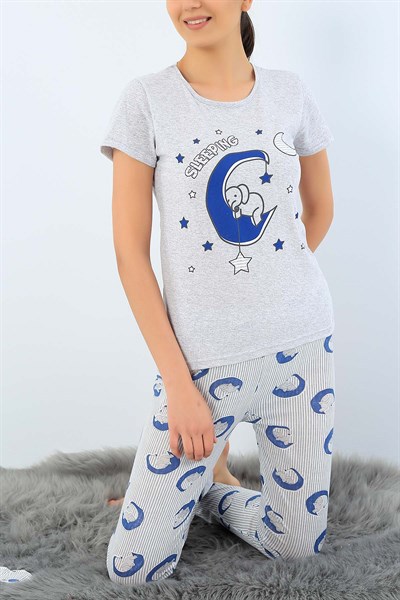 Baskılı Likralı Bayan Pijama Takımı 33948