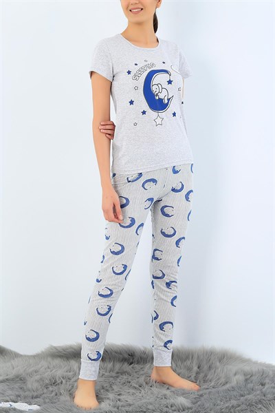 Baskılı Likralı Bayan Pijama Takımı 33948