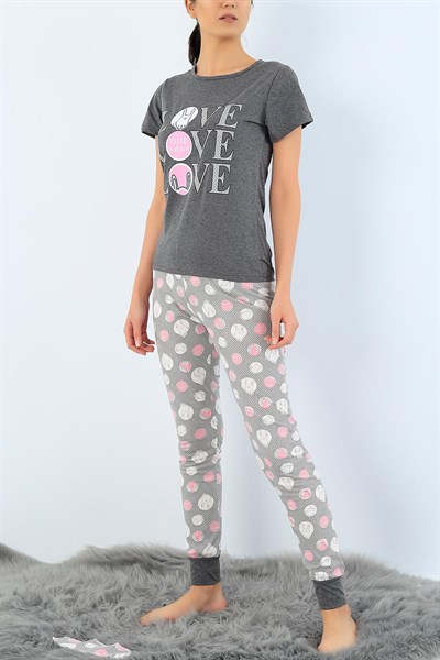 Baskılı Likralı Bayan Pijama Takımı 33949