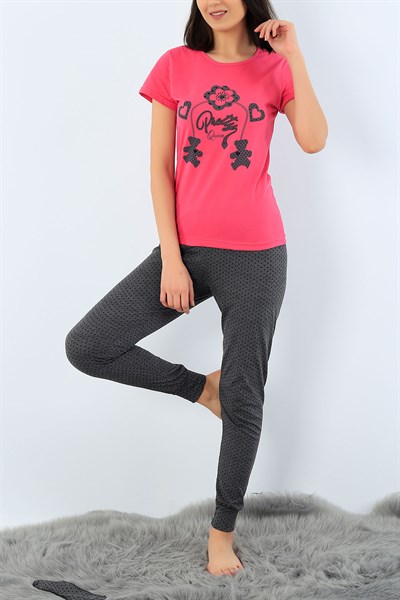 Baskılı Likralı Bayan Pijama Takımı 33986