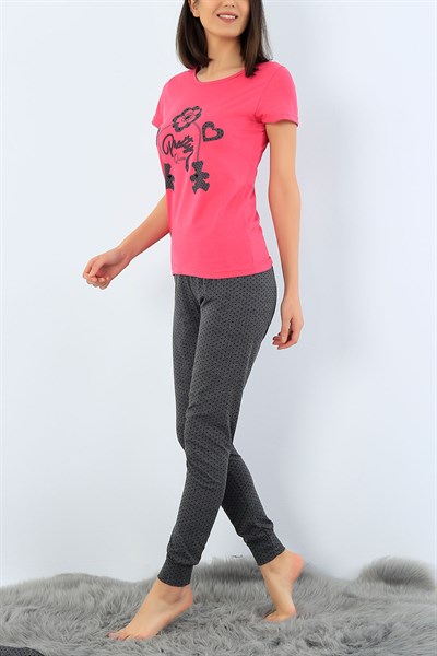 Baskılı Likralı Bayan Pijama Takımı 33986