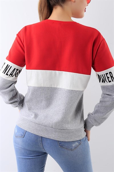Baskılı Likralı Kırmızı Bayan Sweat 20071B
