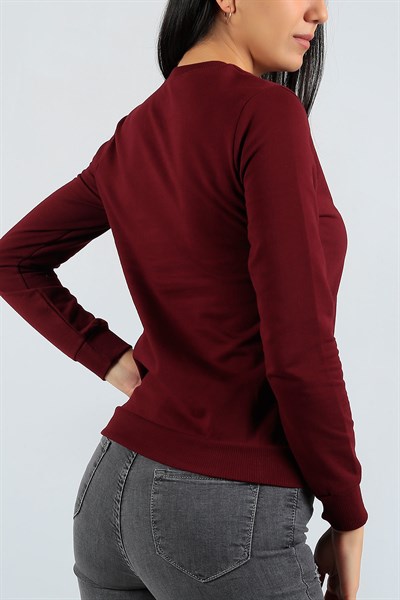 Baskılı Likralı Mürdüm Bayan Sweat 23082B