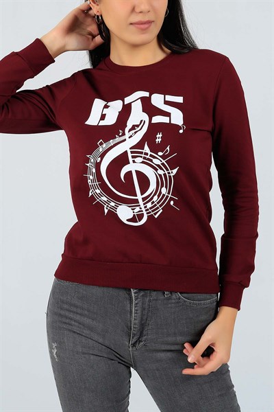 Baskılı Likralı Mürdüm Bayan Sweat 23082B