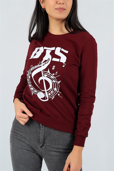 Baskılı Likralı Mürdüm Bayan Sweat 23082B