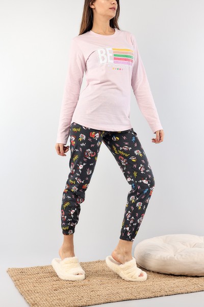 Baskılı Lila Bayan Pijama Takımı 89392