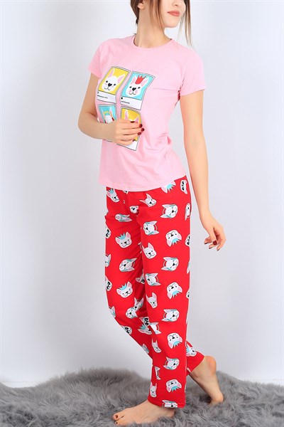 Baskılı Pembe Bayan Pijama Takımı 26942B