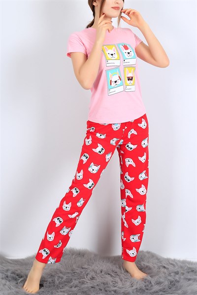 Baskılı Pembe Bayan Pijama Takımı 26942B