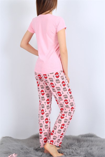 Baskılı Pembe Bayan Pijama Takımı 26953B