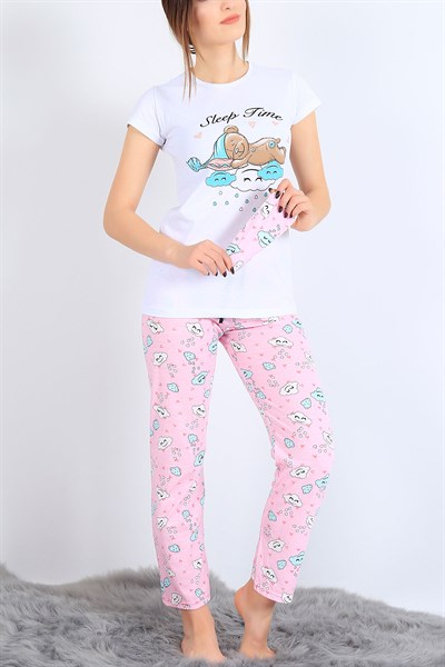 Baskılı Pembe Pijama Takımı 25507B
