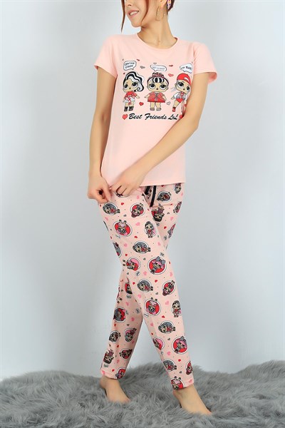 Baskılı Pudra Bayan Pijama Takımı 24301B