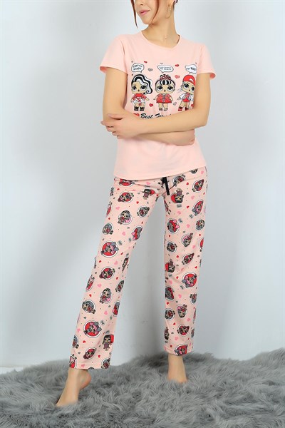 Baskılı Pudra Bayan Pijama Takımı 24301B