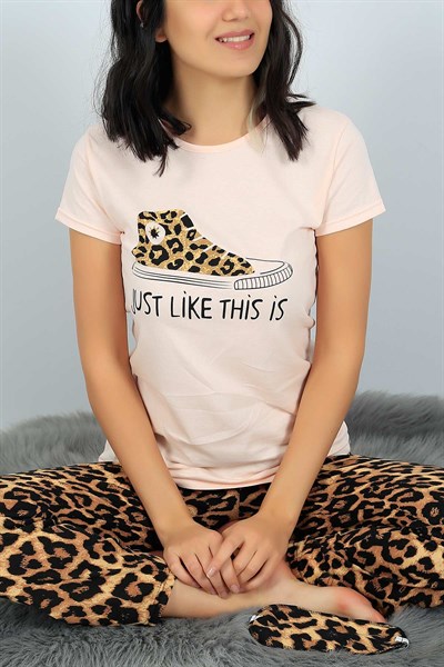 Baskılı Pudra Bayan Pijama Takımı 24311B