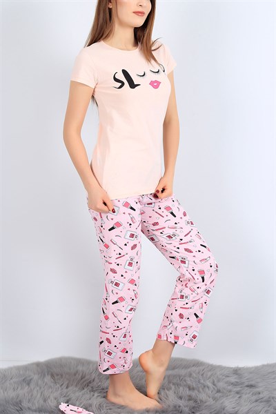Baskılı Pudra Bayan Pijama Takımı 27071B