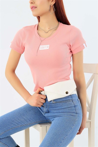 Baskılı Pudra Crop Tişört 30723