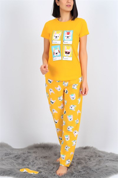 Baskılı Sarı Bayan Pijama Takımı 26946B