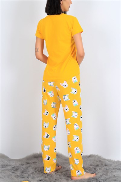 Baskılı Sarı Bayan Pijama Takımı 26946B