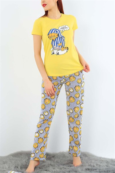 Baskılı Sarı Bayan Pijama Takımı 30999