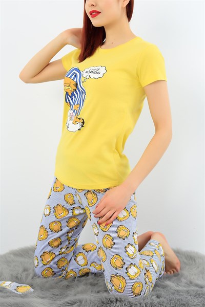 Baskılı Sarı Bayan Pijama Takımı 30999
