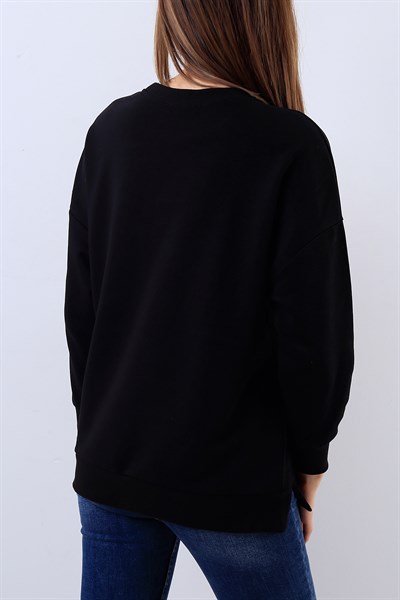 Baskılı Siyah Bayan Sweat 17816B