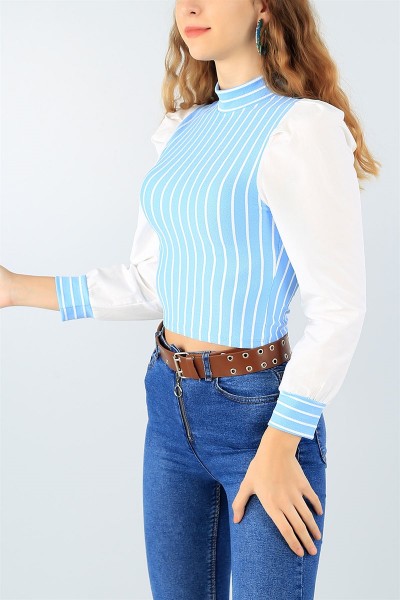 Bebe Mavi Çizgi Tasarımlı Poplin Bluz 45069