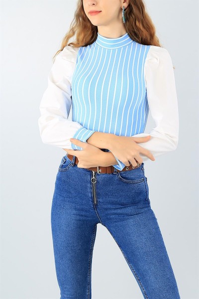 Bebe Mavi Çizgi Tasarımlı Poplin Bluz 45069
