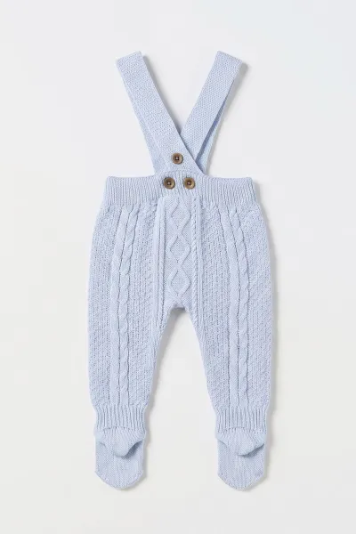 Bebe Mavisi (0-12 Ay) Örgülü Ayaklı Erkek Bebek Triko Salopet 474328