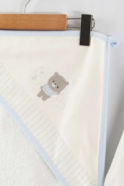 Bebe Mavisi (0-12 Ay) Panda Nakışlı   4'lü  Bebek Bornoz Seti 436110
