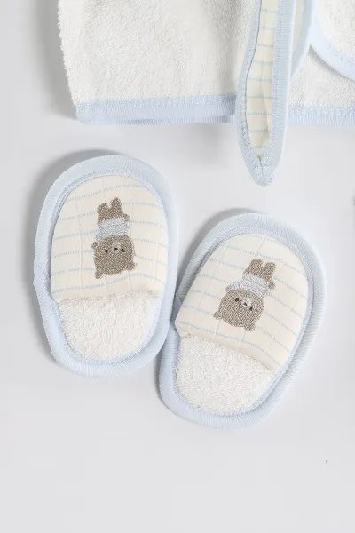 Bebe Mavisi (0-12 Ay) Panda Nakışlı   4'lü  Bebek Bornoz Seti 436110