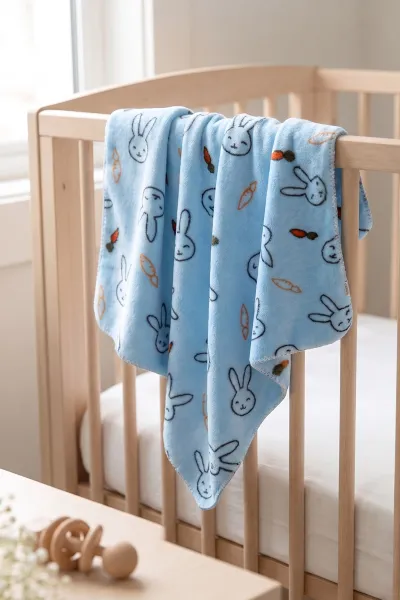 Bebe Mavisi (0-18 Ay) Tavşan Desenlii  Peluş  Bebek Battaniye 477431