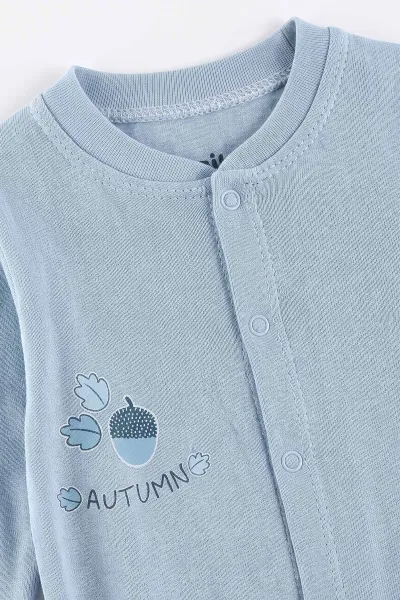 Bebe Mavisi (0-3 Ay) Autumn Baskılı   Patikli  2'li Erkek Bebek Tulum 486930