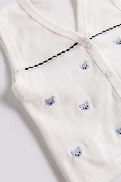 Bebe Mavisi (0-3 Ay) Ayı Kafa Nakışlı 10'lu Erkek Bebek Zıbın Seti 475454