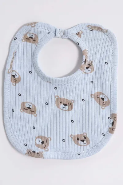 Bebe Mavisi (0-3 Ay) Ayıcık Baskılı Raporlu Battaniyeli Erkek Bebek 5'li Set 487178