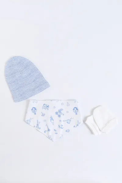 Bebe Mavisi (0-3 Ay) Baskılı 5'li Erkek Bebek Zıbın Takım 271403