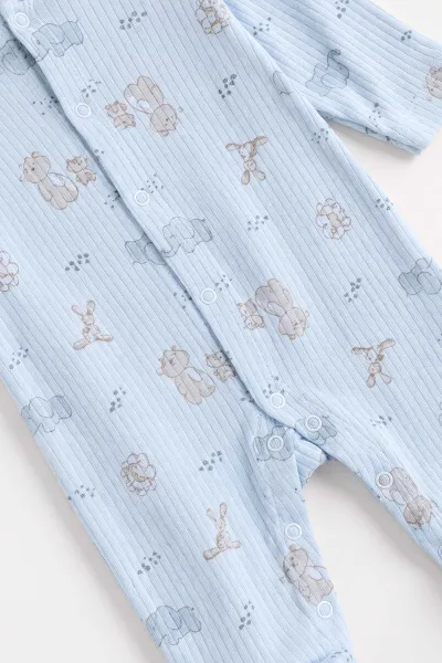 Bebe Mavisi (0-3 Ay) Fil Baskılı Raporlu Battaniyeli Erkek Bebek 5'li Set 487181