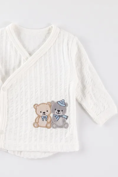 Bebe Mavisi (0-3 Ay) İkiz Ayıcık Nakışlı Şapkalı Bebek Takım 501847
