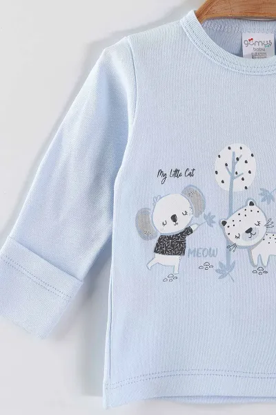 Bebe Mavisi (0-3 Ay) Koala  Baskılı   Patikli Unisex Bebek 3'lü Zıbın Takım 453782