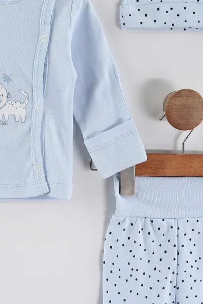 Bebe Mavisi (0-3 Ay) Koala  Baskılı   Patikli Unisex Bebek 3'lü Zıbın Takım 453782