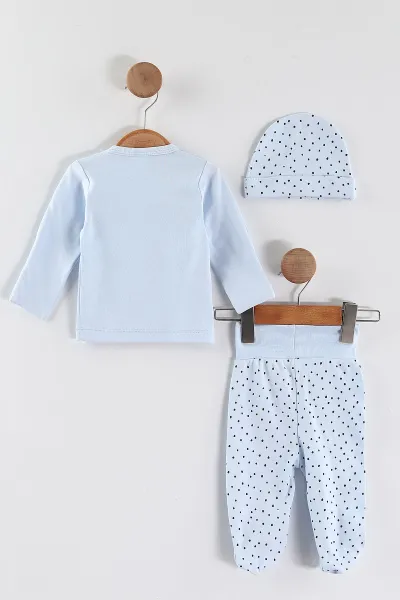 Bebe Mavisi (0-3 Ay) Koala  Baskılı   Patikli Unisex Bebek 3'lü Zıbın Takım 453782