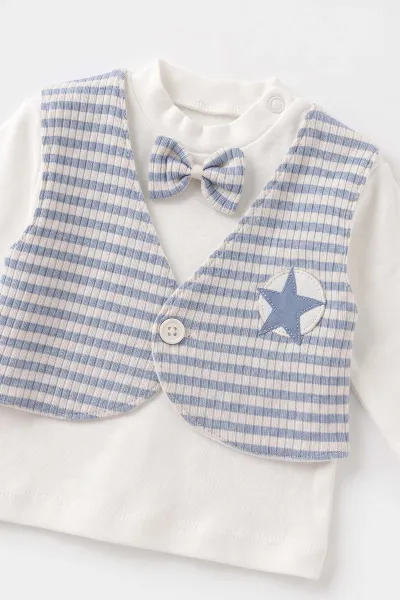 Bebe Mavisi (0-3 Ay) Raporlu Çizgili  Nakışlı 10'lu  Bebek Zıbın Seti 475463