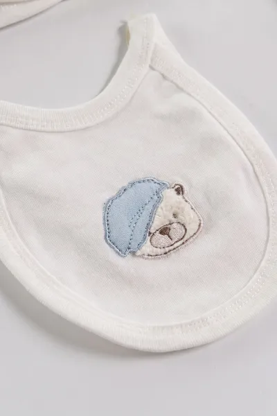 Bebe Mavisi (0-3 Ay) Şapkalı Ayı  Nakışlı 10'lu Erkek Bebek Zıbın Seti 475461