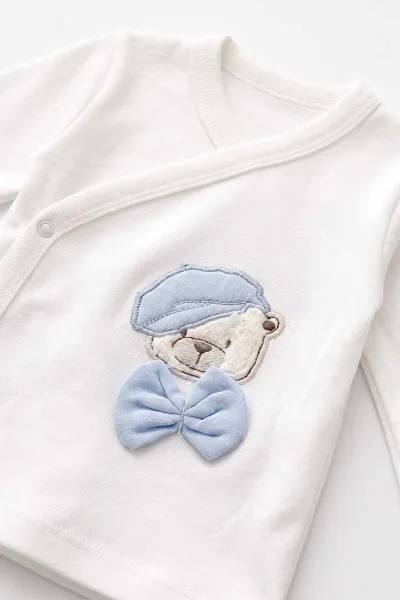 Bebe Mavisi (0-3 Ay) Şapkalı Ayı  Nakışlı 10'lu Erkek Bebek Zıbın Seti 475461
