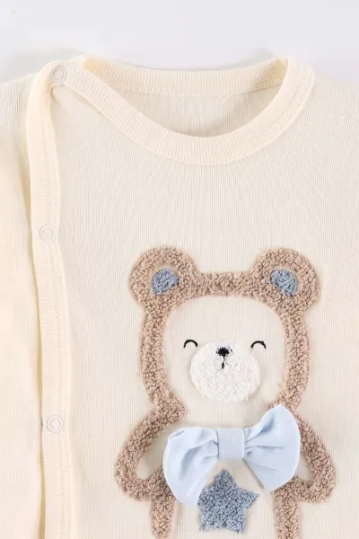 Bebe Mavisi (0-3 Ay) Süzene Ayıcık Nakışlı Patikli 3'lü Erkek Bebek Takım 477121