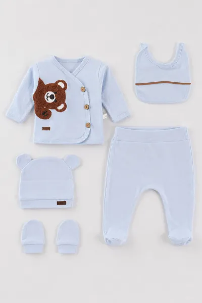 Bebe Mavisi (0-3 Ay)3 Ayı    Nakışlı  Patikli 5'li Erkek Bebek Takım 479323