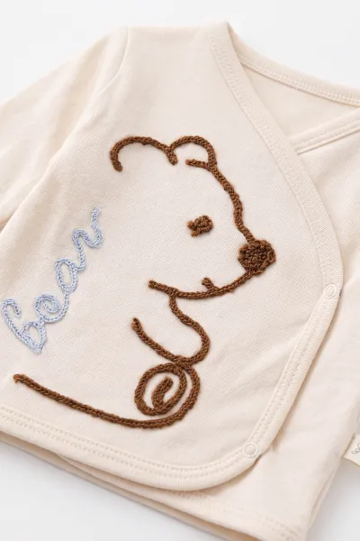 Bebe Mavisi (0-3 Ay)Ayıcık Nakışlı  Patikli 5'li Erkek Bebek Takım 479298