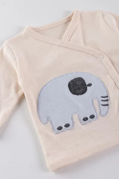Bebe Mavisi (0-3 Ay)Fil Nakışlı  Patikli 5'li Erkek Bebek Takım 479295